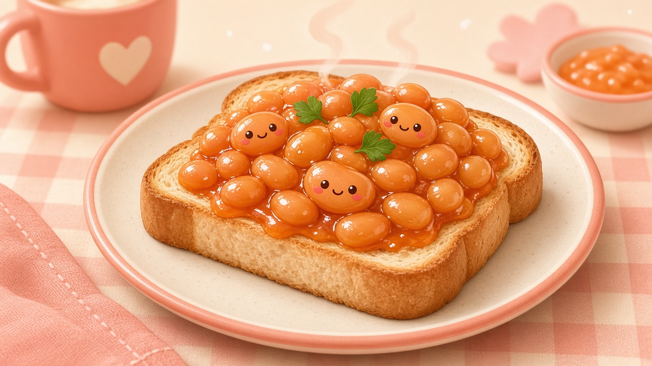Baked beans on toast — cartoon recipe illustration