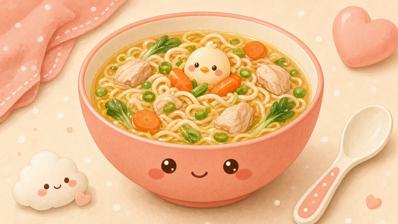 Chicken noodle soup — cartoon recipe illustration