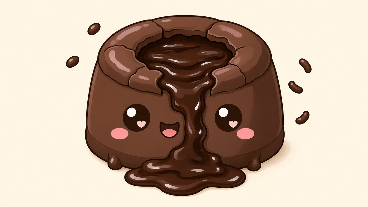 Chocolate self-saucing pudding — cartoon recipe illustration