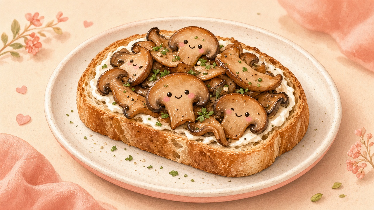 Mushroom toast — cartoon recipe illustration