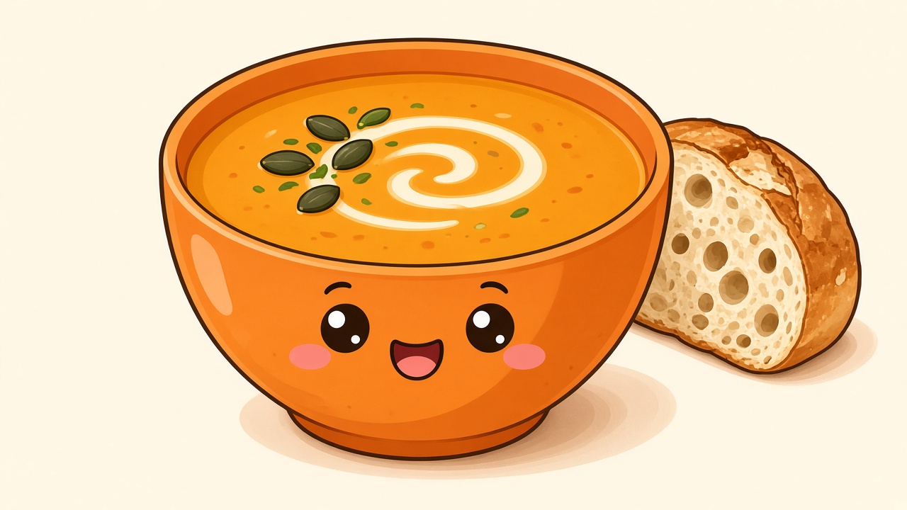 Pumpkin soup — cartoon recipe illustration