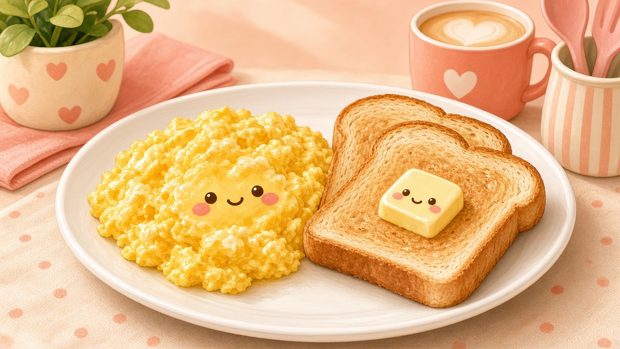 Scrambled eggs — cartoon recipe illustration