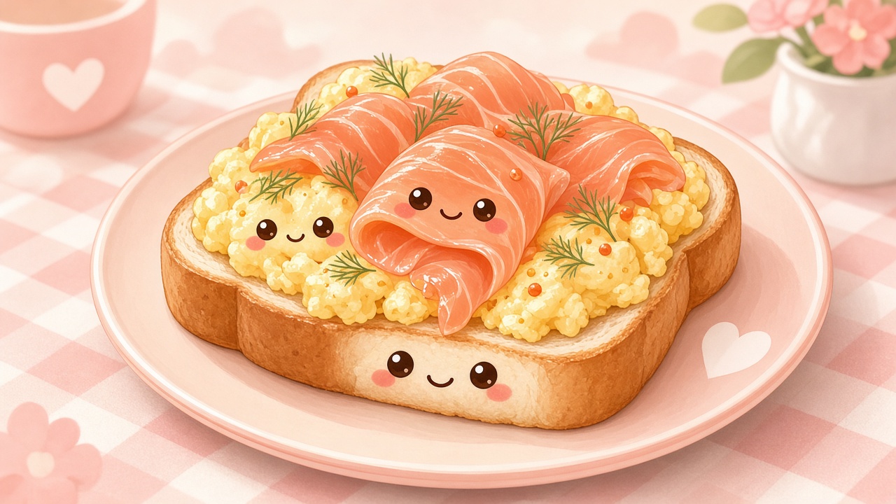 Smoked salmon eggs — cartoon recipe illustration